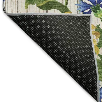 8' X 10' Yellow Green And Blue Geometric Washable Area Rug With UV Protection
