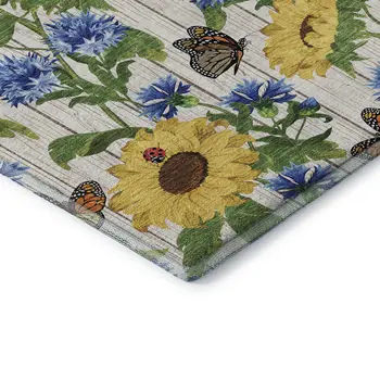 8' X 10' Yellow Green And Blue Geometric Washable Area Rug With UV Protection