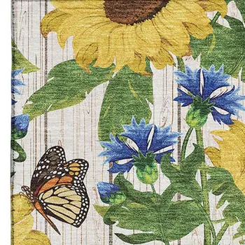 8' X 10' Yellow Green And Blue Geometric Washable Area Rug With UV Protection