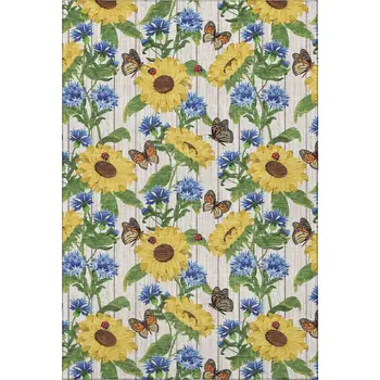8' X 10' Yellow Green And Blue Geometric Washable Area Rug With UV Protection
