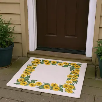 3' X 5' Yellow Green And Ivory Geometric Washable Area Rug With UV Protection
