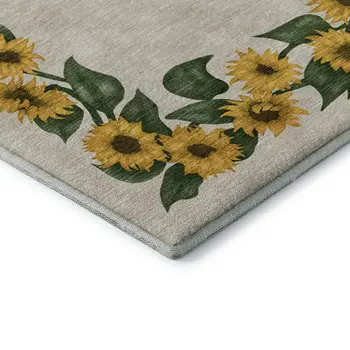 8' Yellow Green And Ivory Geometric Washable Round Rug With UV Protection