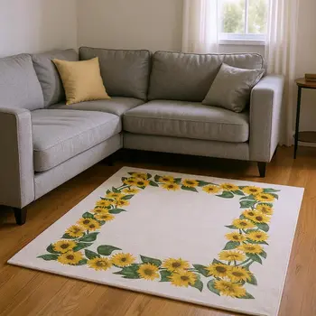 8' X 10' Yellow Green And Ivory Geometric Washable Area Rug With UV Protection