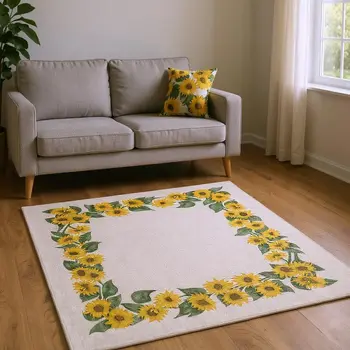 9' X 12' Yellow Green And Ivory Geometric Washable Area Rug With UV Protection