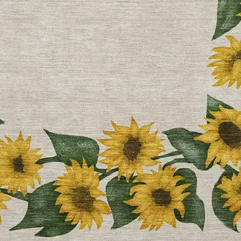 10' X 14' Yellow Green And Ivory Geometric Washable Area Rug With UV Protection