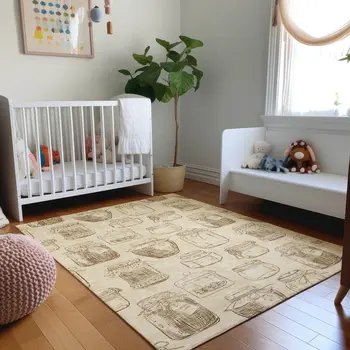 3' X 5' Beige And Brown Geometric Washable Area Rug With UV Protection