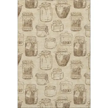 3' X 5' Beige And Brown Geometric Washable Area Rug With UV Protection