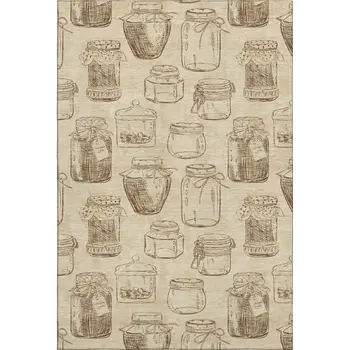 5' X 8' Beige And Brown Geometric Washable Area Rug With UV Protection