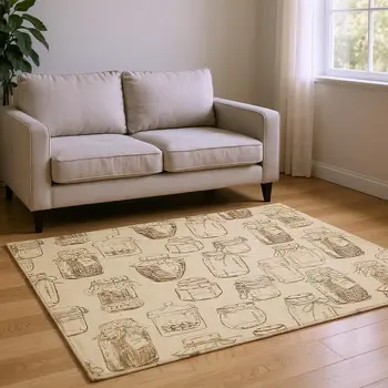 9' X 12' Beige And Brown Geometric Washable Area Rug With UV Protection