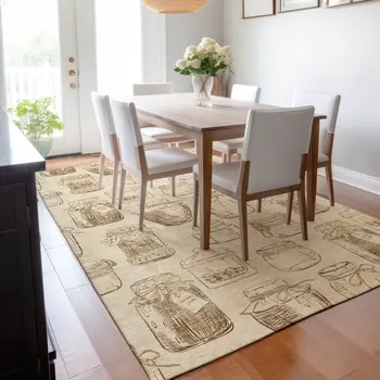 9' X 12' Beige And Brown Geometric Washable Area Rug With UV Protection