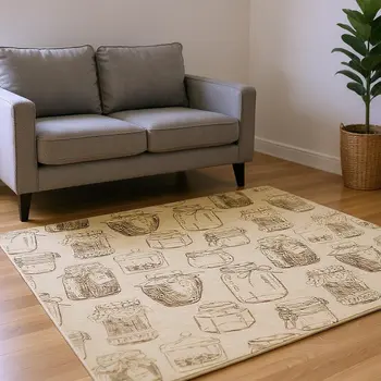 10' X 14' Beige And Brown Geometric Washable Area Rug With UV Protection