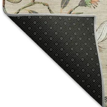 5' X 8' Beige Blue And Peach Geometric Washable Area Rug With UV Protection