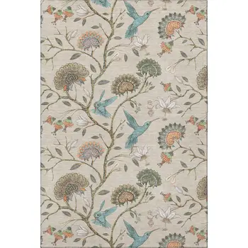 9' X 12' Beige Blue And Peach Geometric Washable Area Rug With UV Protection