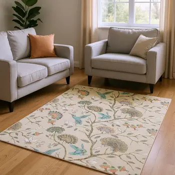 10' X 14' Beige Blue And Peach Geometric Washable Area Rug With UV Protection