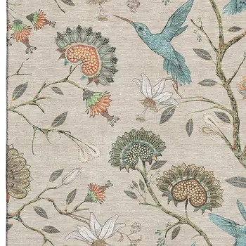 10' X 14' Beige Blue And Peach Geometric Washable Area Rug With UV Protection