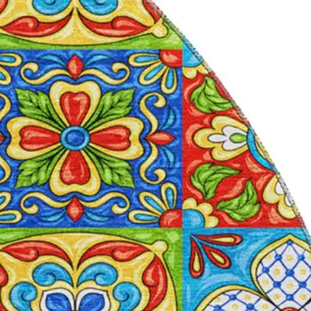 8' Blue Red Yellow And Green Geometric Washable Round Rug With UV Protection