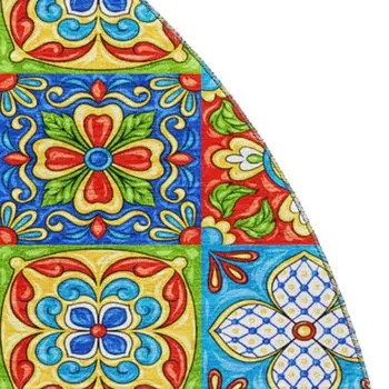 8' Blue Red Yellow And Green Geometric Washable Round Rug With UV Protection