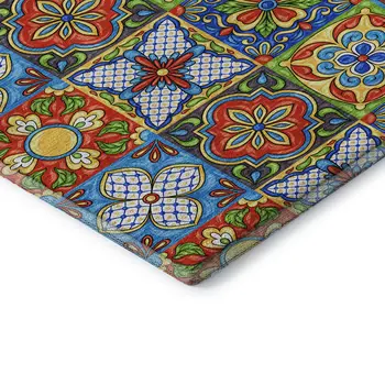 8' X 10' Blue Red Yellow And Green Geometric Washable Area Rug With UV Protection