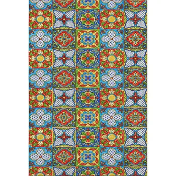 10' X 14' Blue Red Yellow And Green Geometric Washable Area Rug With UV Protection