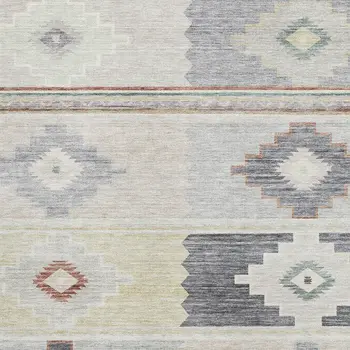 3' X 5' Gray Ivory And Beige Geometric Washable Area Rug With UV Protection