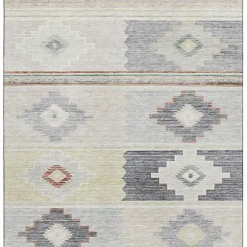 3' X 5' Gray Ivory And Beige Geometric Washable Area Rug With UV Protection