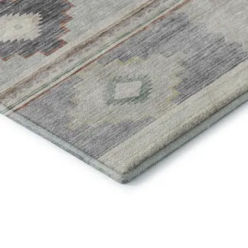 5' X 8' Gray Ivory And Beige Geometric Washable Area Rug With UV Protection