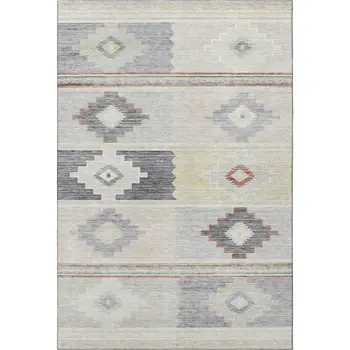 5' X 8' Gray Ivory And Beige Geometric Washable Area Rug With UV Protection