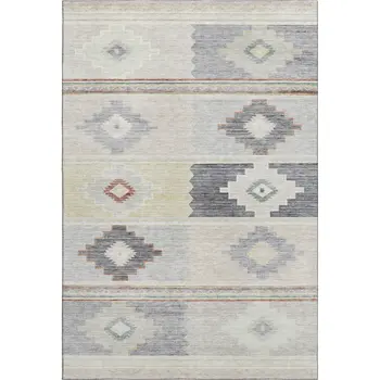 8' X 10' Gray Ivory And Beige Geometric Washable Area Rug With UV Protection