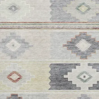 8' X 10' Gray Ivory And Beige Geometric Washable Area Rug With UV Protection