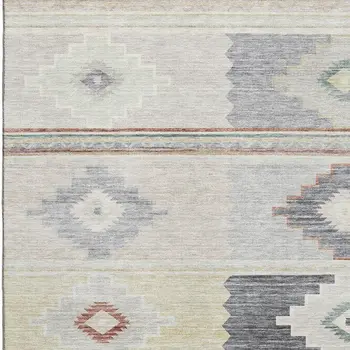 10' X 14' Gray Ivory And Beige Geometric Washable Area Rug With UV Protection