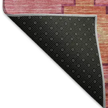 8' X 10' Pink Rust And Beige Geometric Washable Area Rug With UV Protection