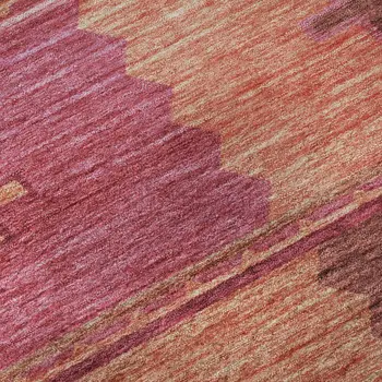 8' X 10' Pink Rust And Beige Geometric Washable Area Rug With UV Protection