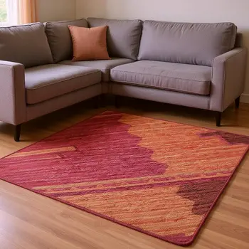 9' X 12' Pink Rust And Beige Geometric Washable Area Rug With UV Protection