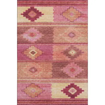 10' X 14' Pink Rust And Beige Geometric Washable Area Rug With UV Protection
