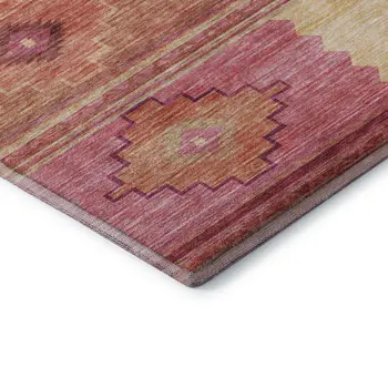 10' X 14' Pink Rust And Beige Geometric Washable Area Rug With UV Protection