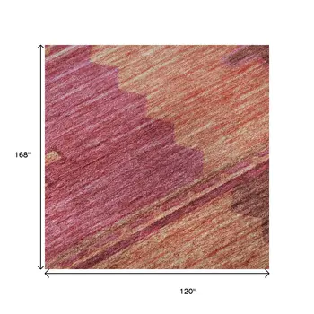 10' X 14' Pink Rust And Beige Geometric Washable Area Rug With UV Protection