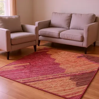 10' X 14' Pink Rust And Beige Geometric Washable Area Rug With UV Protection