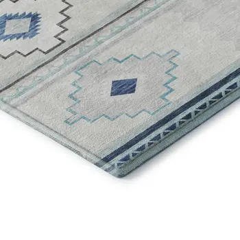 8' X 10' Blue And Ivory Geometric Washable Area Rug With UV Protection
