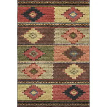 3' X 5' Rust Green And Gold Geometric Washable Area Rug With UV Protection