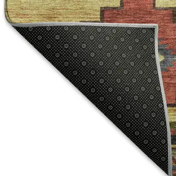 3' X 5' Rust Green And Gold Geometric Washable Area Rug With UV Protection