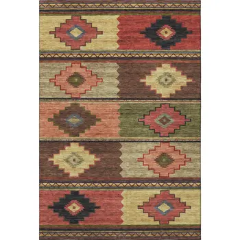 3' X 5' Rust Green And Gold Geometric Washable Area Rug With UV Protection