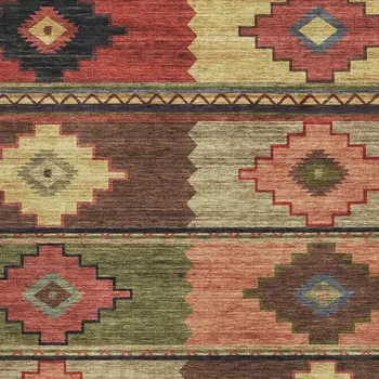 3' X 5' Rust Green And Gold Geometric Washable Area Rug With UV Protection