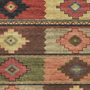 8' X 10' Rust Green And Gold Geometric Washable Area Rug With UV Protection