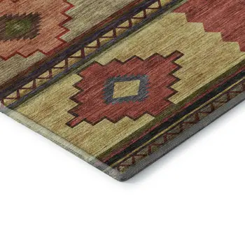 10' X 14' Rust Green And Gold Geometric Washable Area Rug With UV Protection