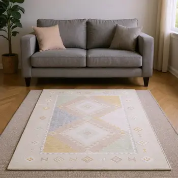 9' X 12' Gray And Ivory Geometric Washable Area Rug With UV Protection