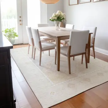 10' X 14' Gray And Ivory Geometric Washable Area Rug With UV Protection