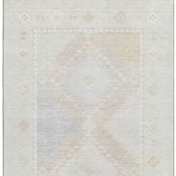 10' X 14' Gray And Ivory Geometric Washable Area Rug With UV Protection