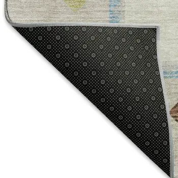 3' X 5' Ivory Brown And Green Geometric Washable Area Rug With UV Protection