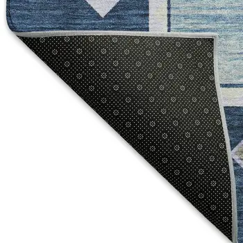 8' X 10' Blue And Ivory Geometric Washable Area Rug With UV Protection