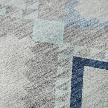 8' X 10' Blue And Ivory Geometric Washable Area Rug With UV Protection